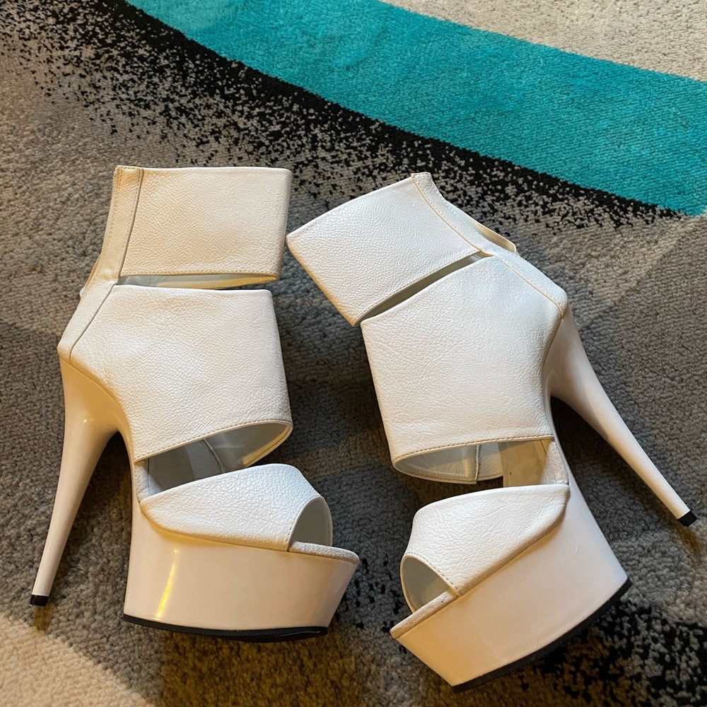 White open toe multi sectional boots